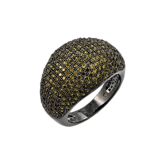 Sterling Silver 925 Oxidized Rhodium Plated Olive CZ Dome Ring Sizes 5-9