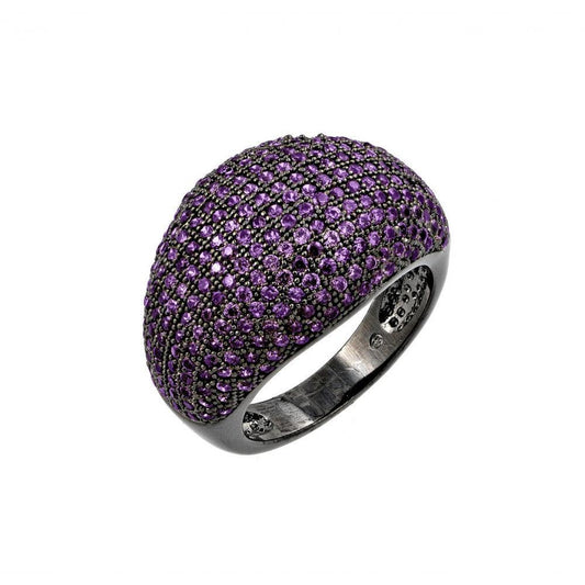 Oxidized Rhodium Plated Sterling Silver 925 Purple CZ Dome Ring Band Sizes 5-9