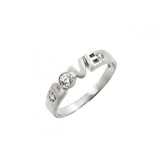Rhodium Plated Sterling Silver 925 Clear CZ "Love" Word Ring Band Sizes 5-9