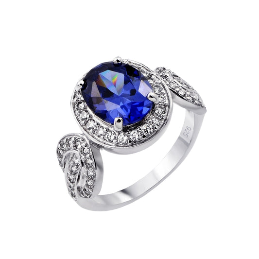 Rhodium Plated Sterling Silver 925 Blue & Clear CZ Bridal Ring Band Sizes 5-9