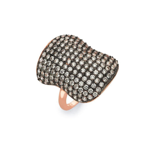 Black Rhodium Rose Gold Plated Sterling Silver 925 Clear CZ Ring Band Sizes 5-9