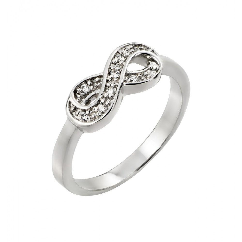 Rhodium Plated Sterling Silver 925 Clear CZ Mini Infinity Ring Band Sizes 5-9