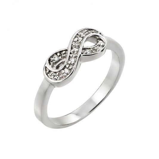 Rhodium Plated Sterling Silver 925 Clear CZ Mini Infinity Ring Band Sizes 5-9
