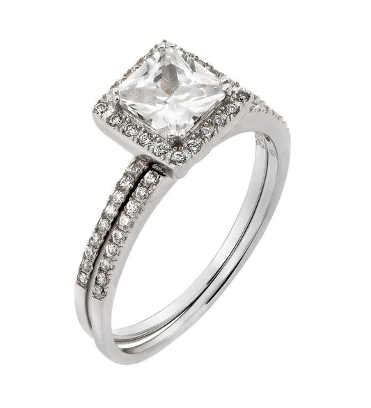 Rhodium Plated Sterling Silver 925 Band Square Clear CZ Ring Band Sizes 5-9
