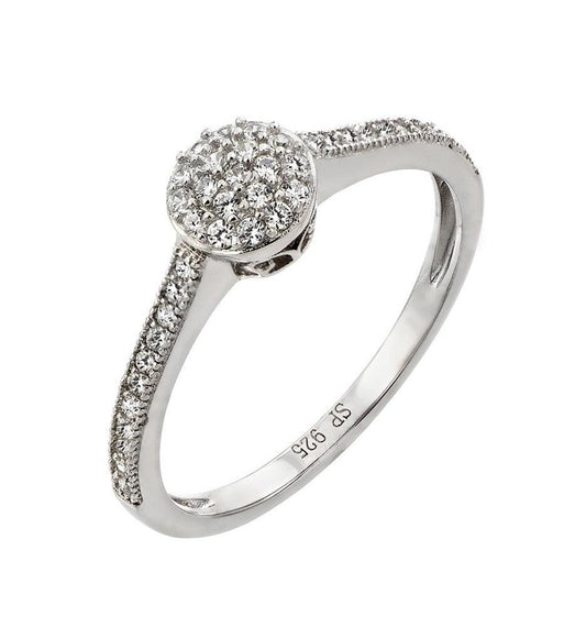 Rhodium Plated Sterling Silver 925 Clear CZ Graduated Double Ring Band Sizes 5-9