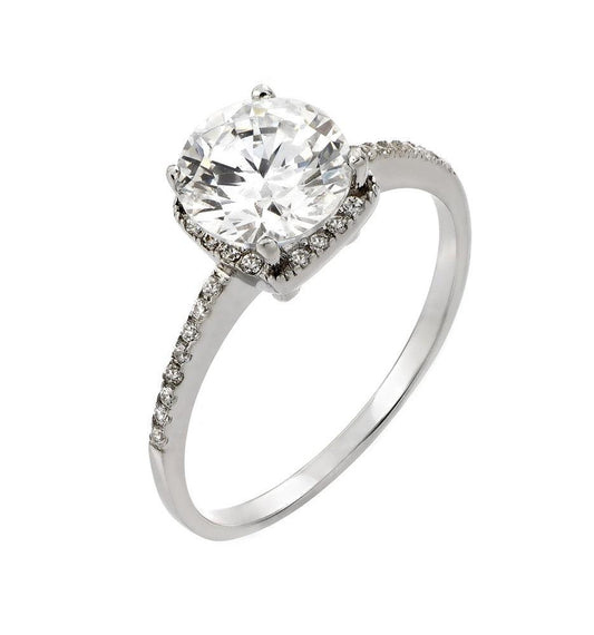 Rhodium Plated Sterling Silver 925 Round Clear CZ Ring Band Sizes 5-9