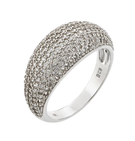 Rhodium Plated Sterling Silver 925 Pave Clear CZ Dome Ring Band Sizes 5-9