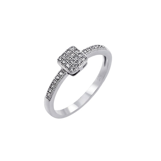 Rhodium Plated Sterling Silver 925 Clear Inlay CZ Square Ring Band Sizes 5-9