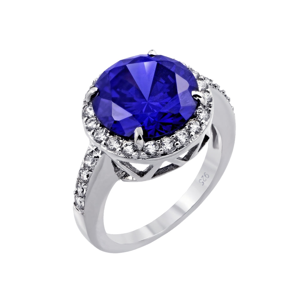 Rhodium Plated Sterling Silver 925 Blue Clear CZ Bridal Ring Band Sizes 5-9
