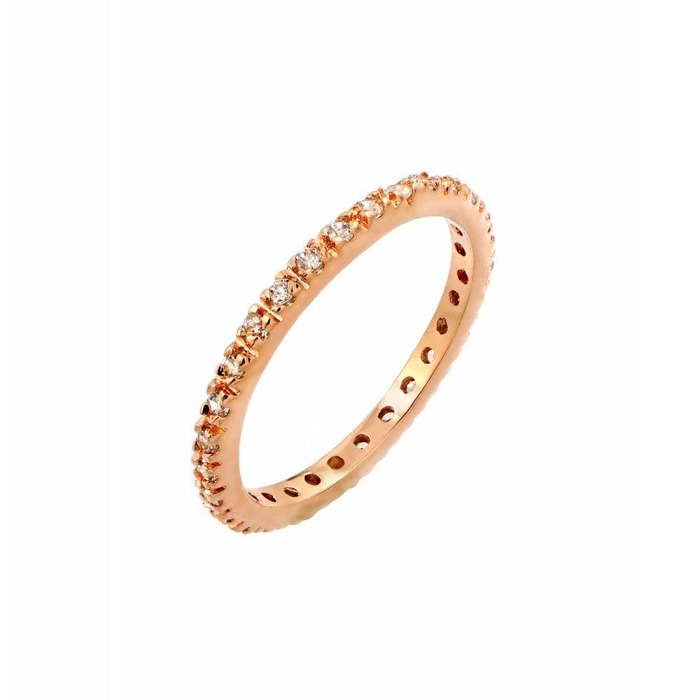 Rose Gold Plated Sterling Silver 925 Clear CZ Inlay Eternity Ring Band Sizes 5-9