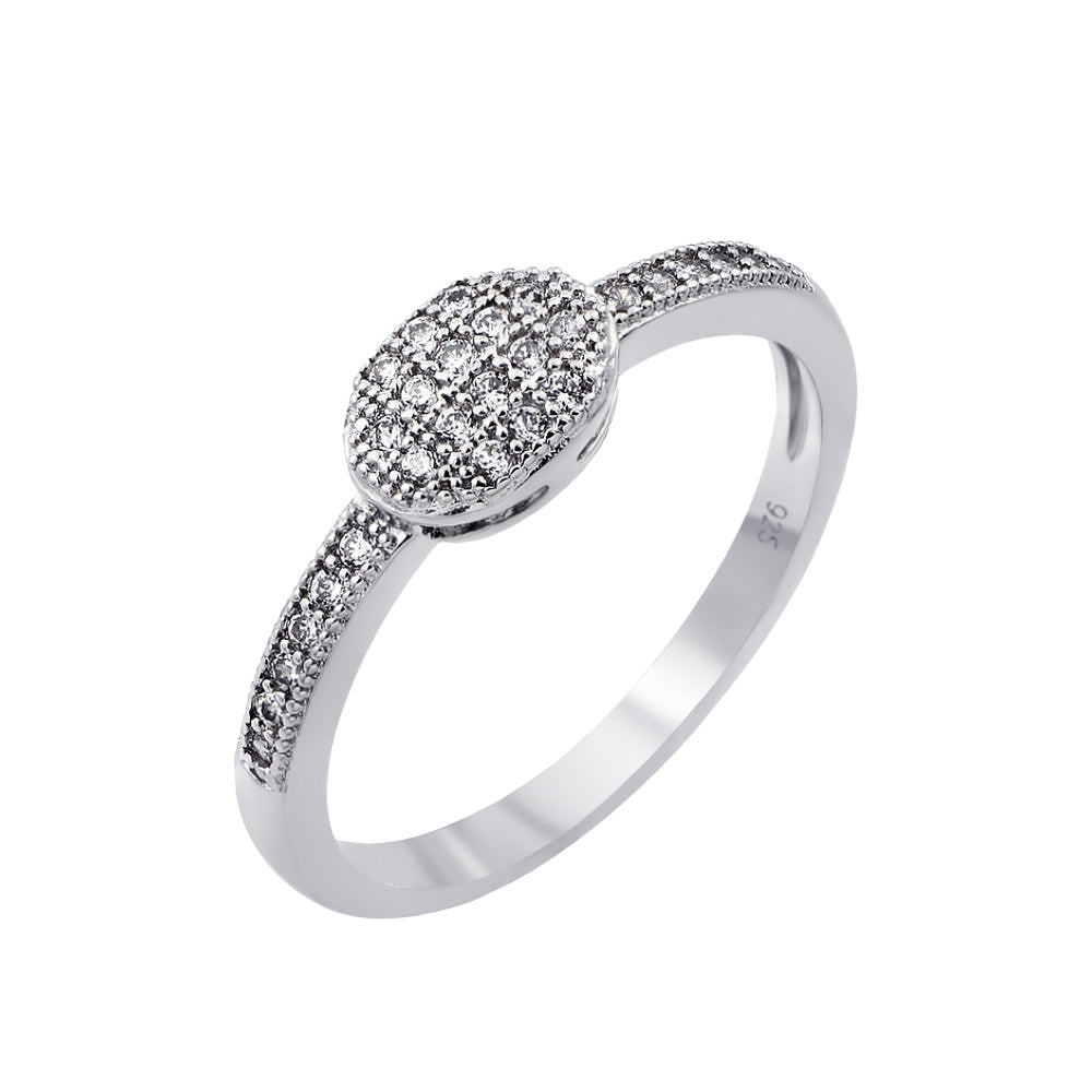 Rhodium Plated Sterling Silver 925 Clear Inlay CZ Oval Ring Band Sizes 5-9