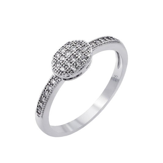 Rhodium Plated Sterling Silver 925 Clear Inlay CZ Oval Ring Band Sizes 5-9