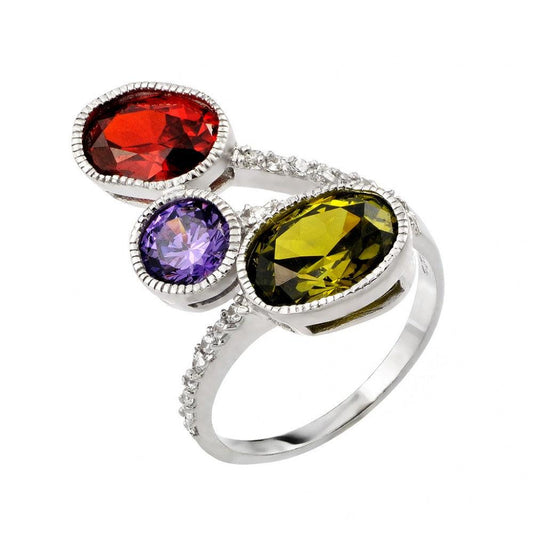 Rhodium Plated Sterling Silver 925 Multi Colored CZ Ring Band Sizes 5-9