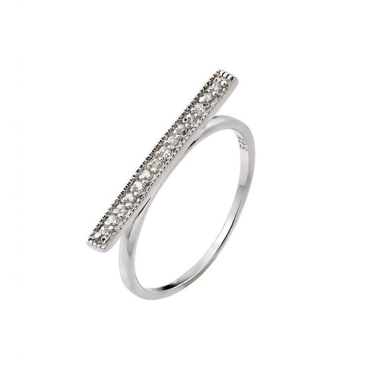 Rhodium Plated Sterling Silver 925 Channel Clear CZ Bar Ring Band Sizes 5-9