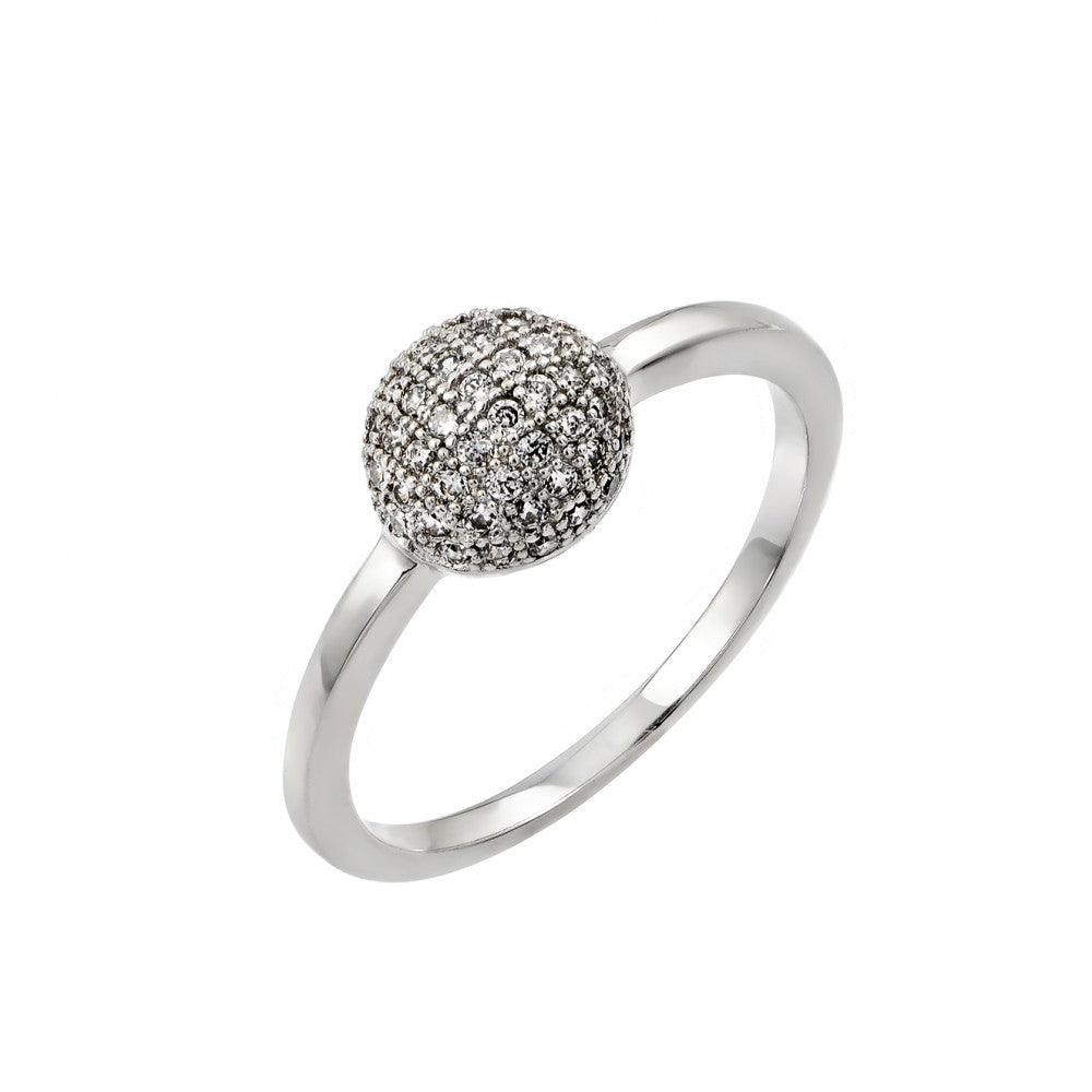 Rhodium Plated Sterling Silver 925 Clear Pave Set CZ Bead Ring Band Sizes 5-9