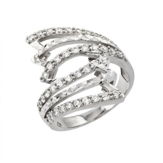 Rhodium Plated Sterling Silver 925 Inlay Filigree Design CZ Ring Band Sizes 5-9