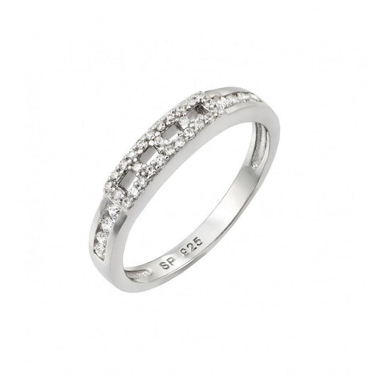 Rhodium Plated Sterling Silver 925 Thin Band Inlay Clear CZ Ring Sizes 5-9