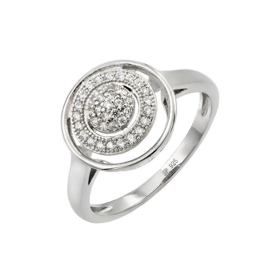 Rhodium Plated Sterling Silver 925 Circle Clear CZ Inlay Ring Band Sizes 5-9