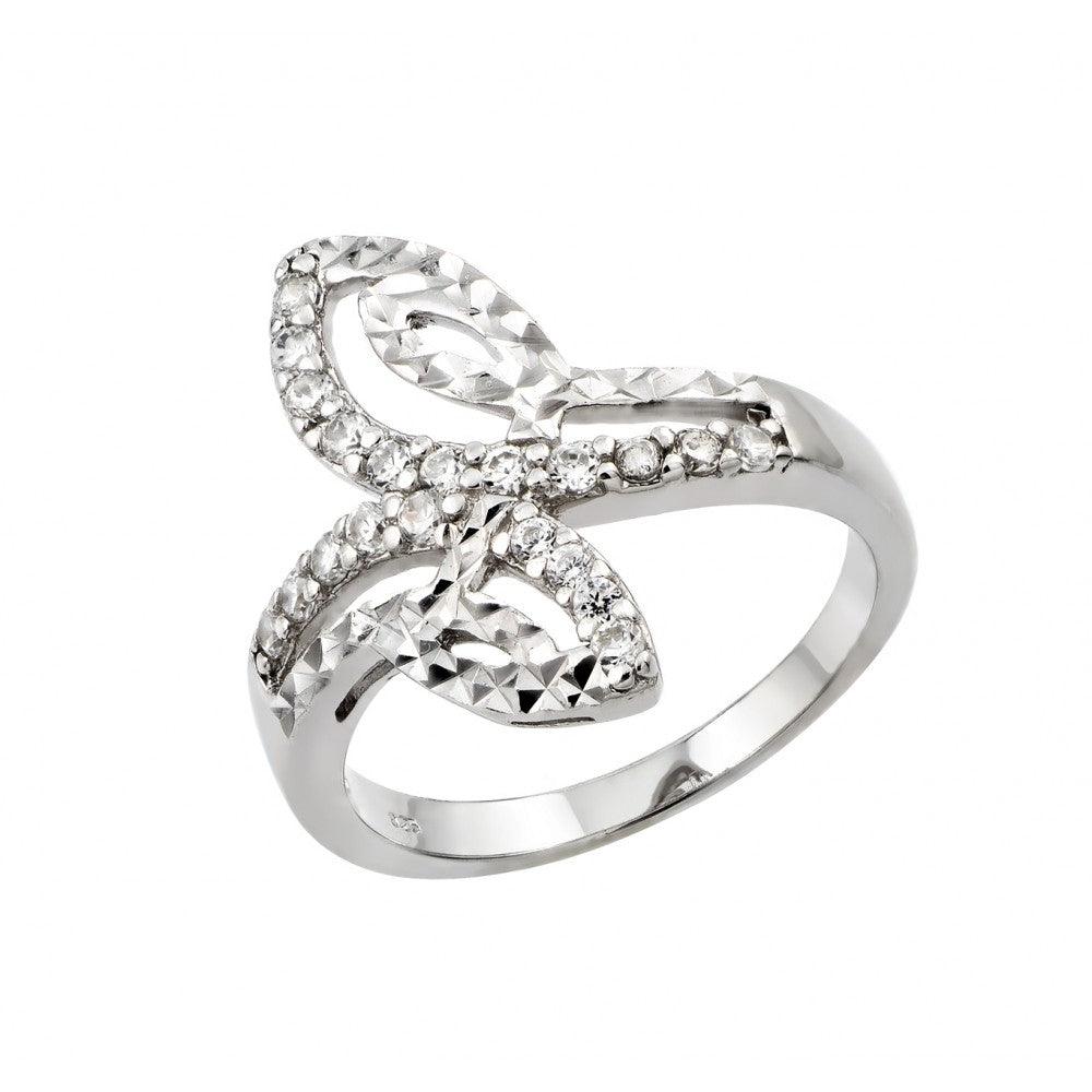Rhodium Plated Sterling Silver 925 Clear CZ Filigree Ring Band Sizes 5-9
