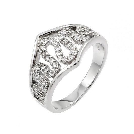 Rhodium Plated Sterling Silver 925 Clear CZ Snake Inlay Ring Band Sizes 5-9