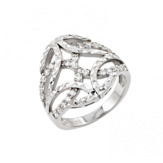 Sterling Silver 925 Rhodium Plated Clear CZ Filigree Ring Fancy Band Sizes 5-9