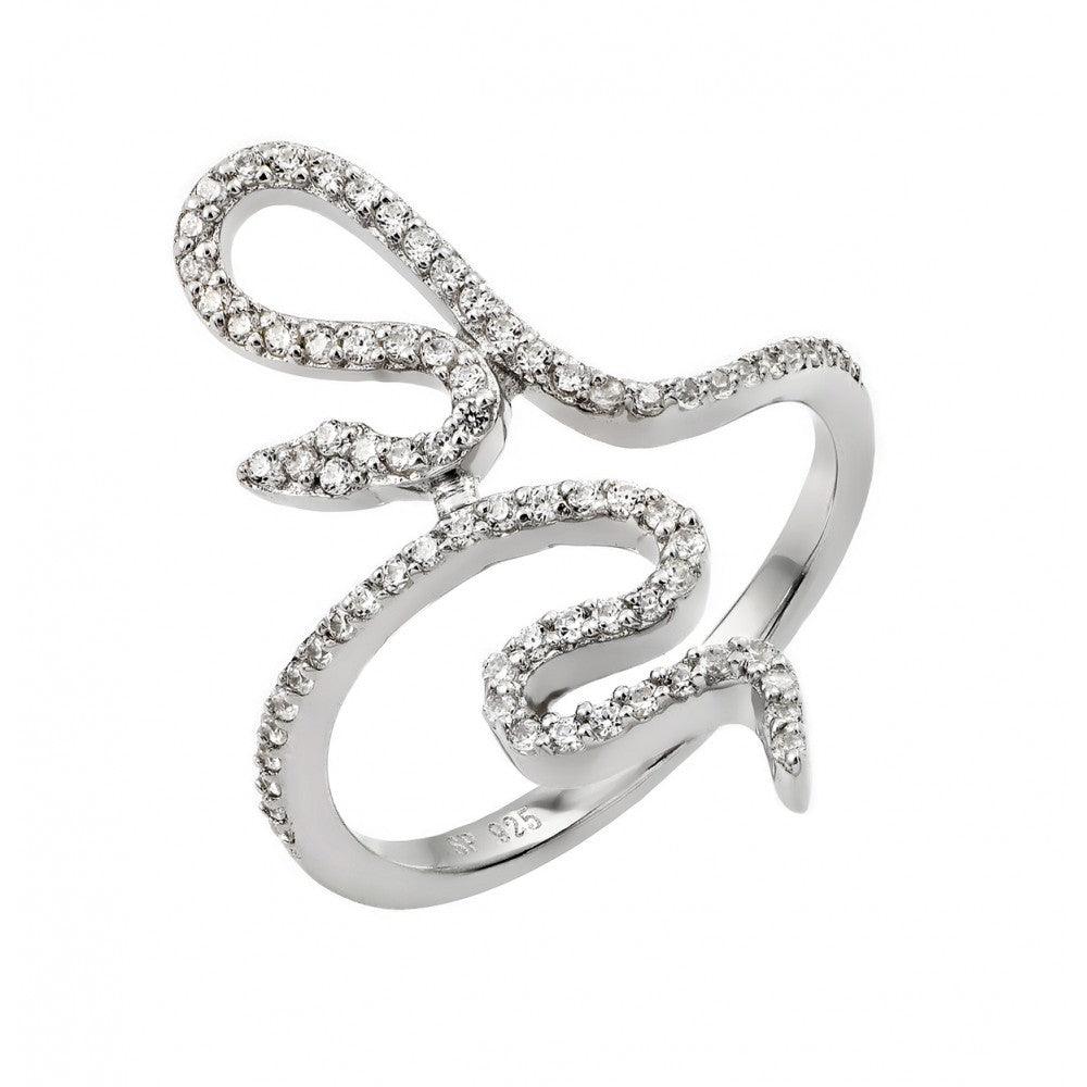 Sterling Silver 925 Rhodium Plated Clear CZ Inlay Snake Wrap Ring Band Sizes 5-9
