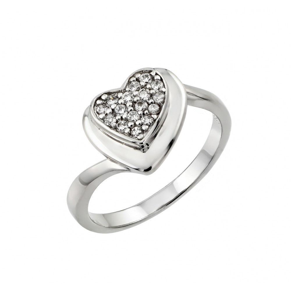 Sterling Silver 925 Rhodium Plated Love Band Clear CZ Heart Ring Sizes 5-9
