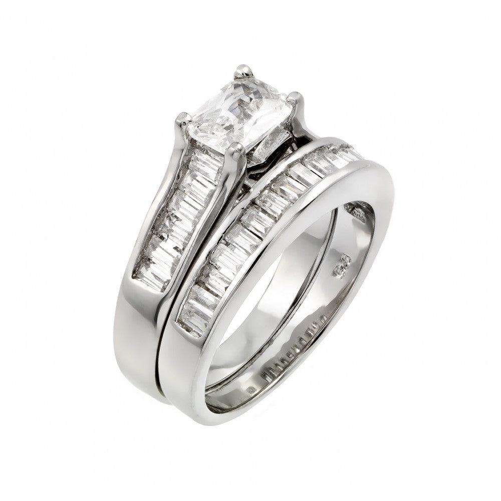 Sterling Silver 925 Rhodium Plated Clear CZ Engagement Ring Band Sizes 5-9