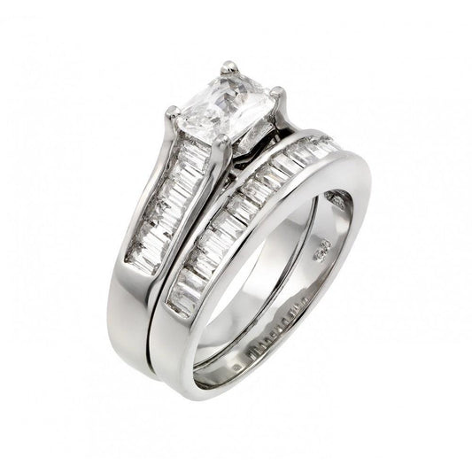 Sterling Silver 925 Rhodium Plated Clear CZ Engagement Ring Band Sizes 5-9