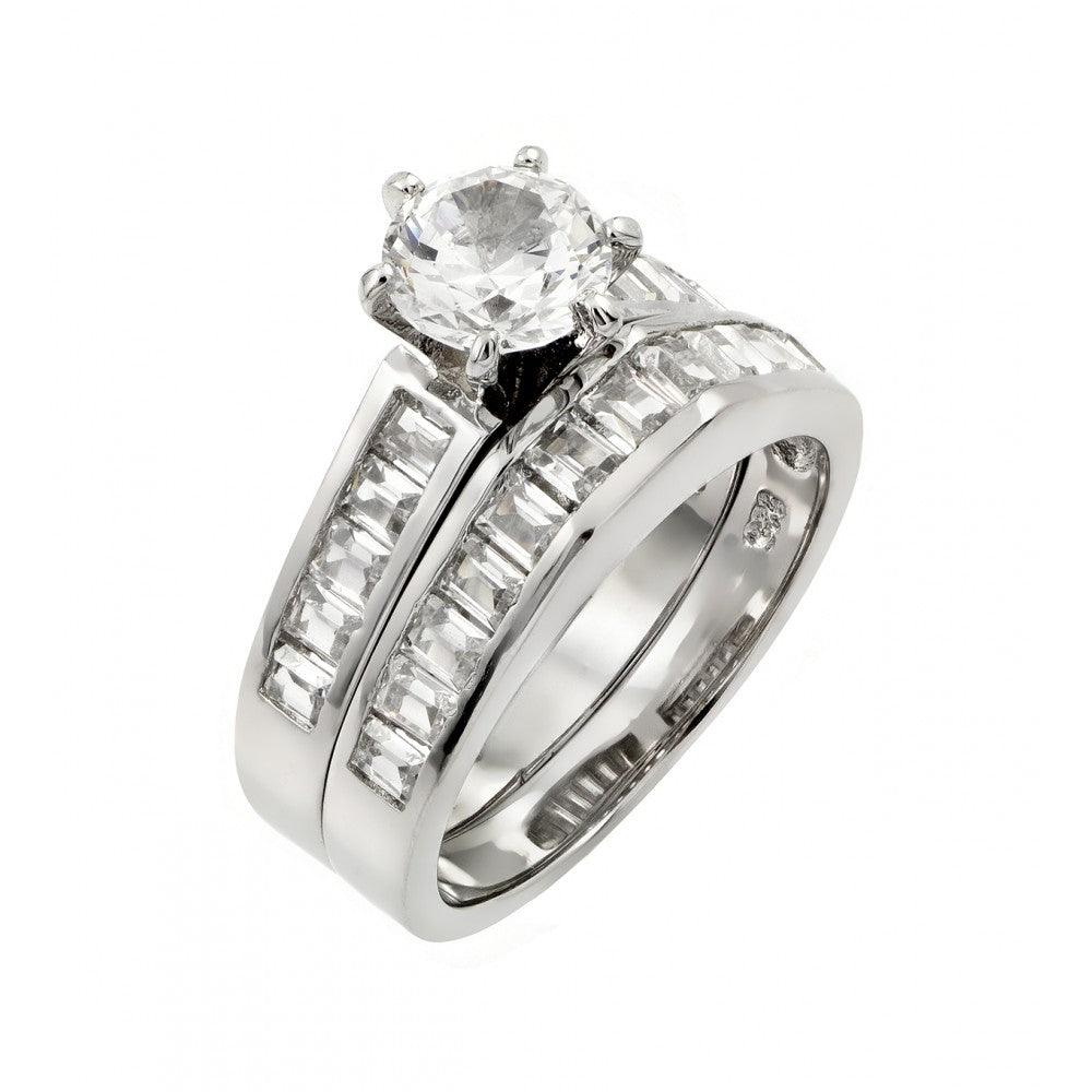 Sterling Silver 925 Rhodium Plated Clear CZ Engagement Ring Pair Set Sizes 5-9