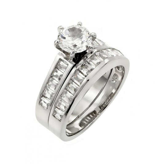 Sterling Silver 925 Rhodium Plated Clear CZ Engagement Ring Pair Set Sizes 5-9