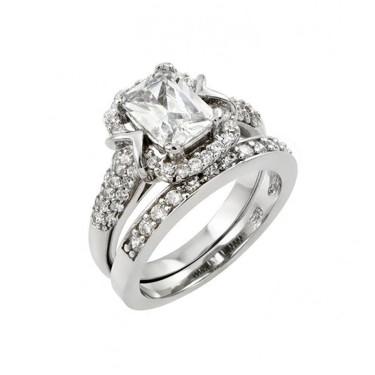 Sterling Silver 925 Rhodium Plated Clear CZ Engagement Ring Pair Set Sizes 5-9