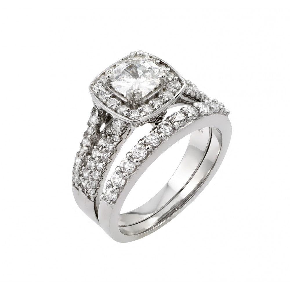 Rhodium Plated Sterling Silver 925 Clear CZ Engagement Ring Pair Set Sizes 5-9