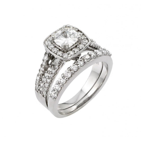 Rhodium Plated Sterling Silver 925 Clear CZ Engagement Ring Pair Set Sizes 5-9