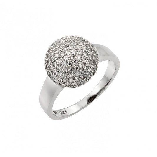 Rhodium Plated Sterling Silver 925 Round Ball Clear CZ Ring Band Sizes 5-9