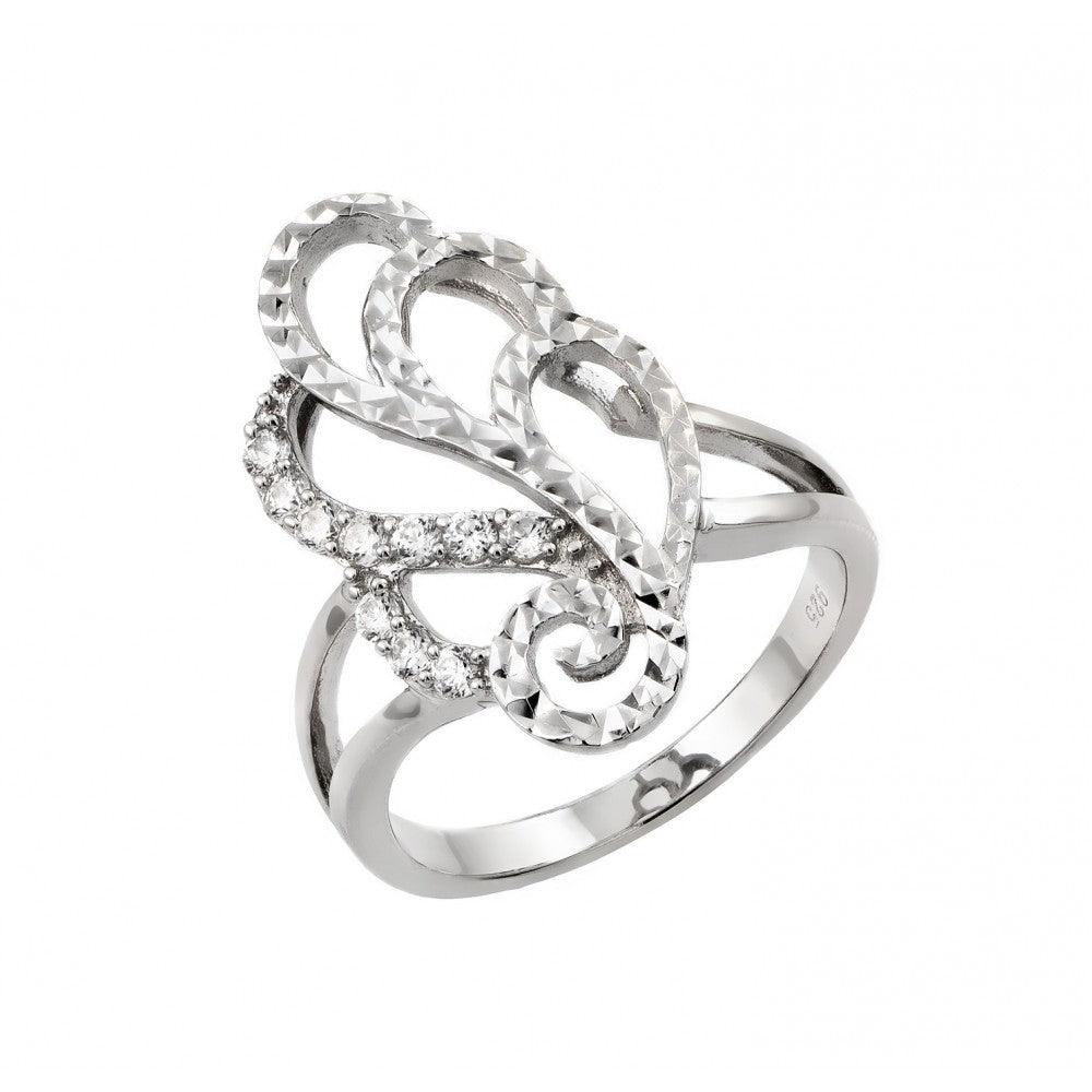 Rhodium Plated Sterling Silver 925 Filigree Round Clear CZ Ring Sizes 5-9