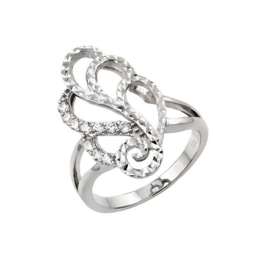 Rhodium Plated Sterling Silver 925 Filigree Round Clear CZ Ring Sizes 5-9