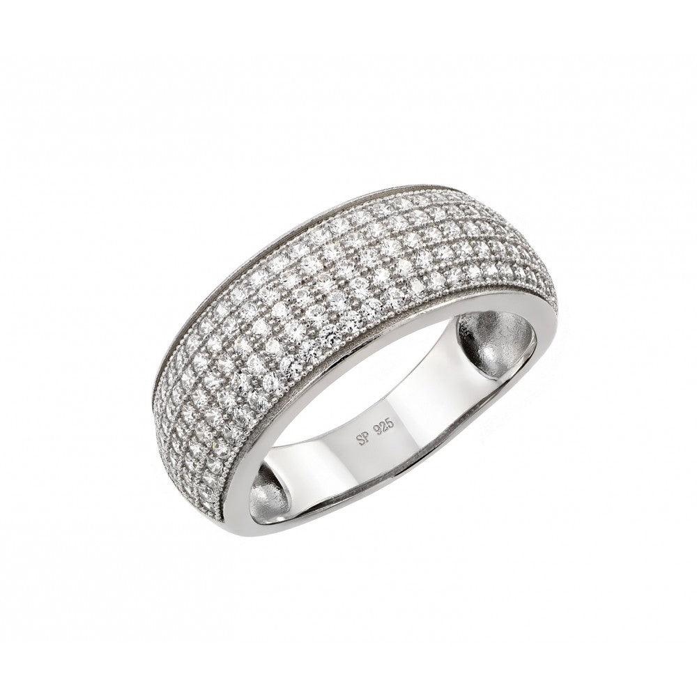 Rhodium Plated Sterling Silver 925 Micro Pave Clear CZ Ring Band Sizes 5-9