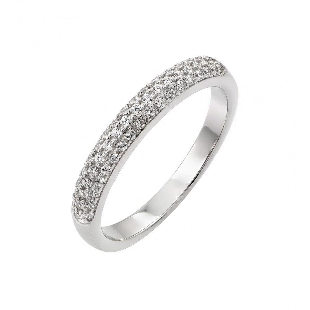 Rhodium Plated Sterling Silver 925 Micro Pave CZ Ring Fashion Band Sizes 5-9