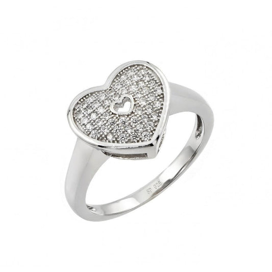 Rhodium Plated Sterling Silver 925 Micro Pave Heart CZ Ring Band Sizes 5-9