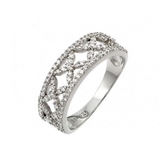 Rhodium Plated Sterling Silver 925 Clear Pave Set CZ Open Ring Band Sizes 5-9