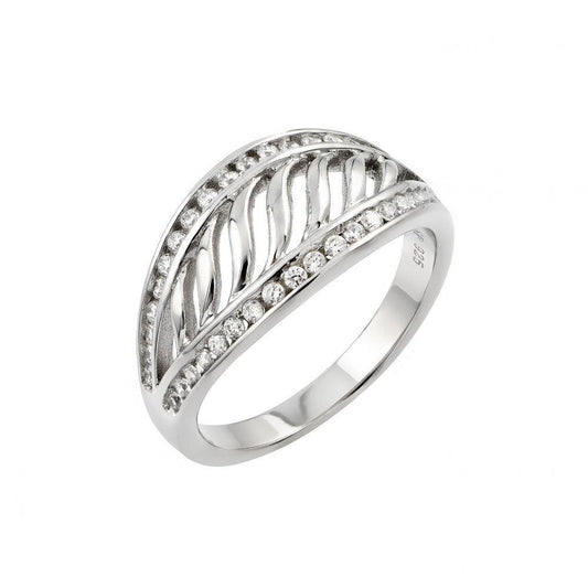 Rhodium Plated Sterling Silver 925 CZ Inlay Filigree Ring Band Sizes 5-9