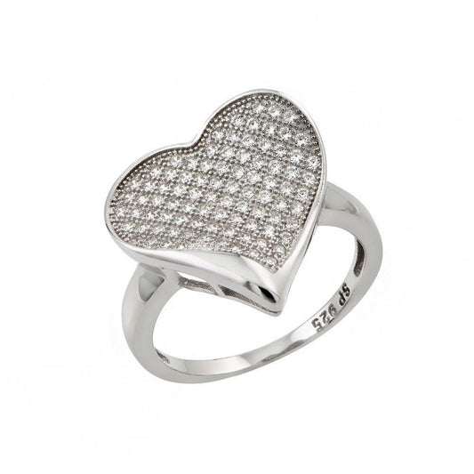 Rhodium Plated Sterling Silver 925 Micro Pave Set Clear CZ Heart Ring Sizes 5-9