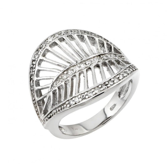 Rhodium Plated Sterling Silver 925 Clear CZ Filigree Leaf Ring Band Sizes 5-9