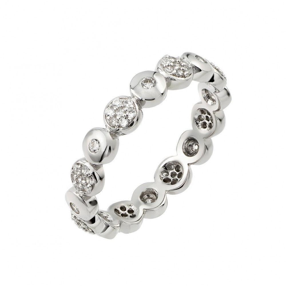 Rhodium Plated Sterling Silver 925 Clear CZ Inlay Circle Eternity Ring Sizes 5-9
