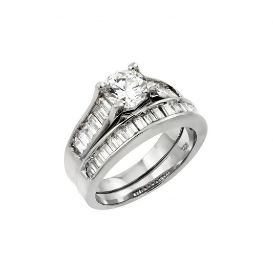 Rhodium Plated Sterling Silver 925 Clear CZ Engagement Ring Pair Set Sizes 5-9