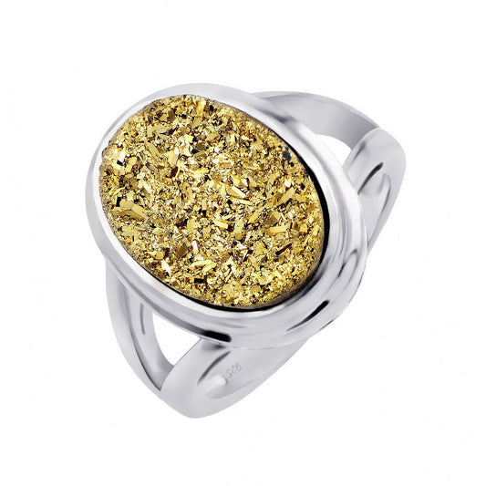 Sterling Silver 925 Rhodium Plated Gold Center Split Shank Ring Sizes 5-9
