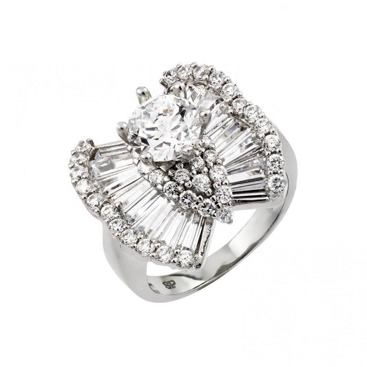 Sterling Silver 925 Rhodium Plated Clear Baguette CZ Butterfly Ring Sizes 5-9