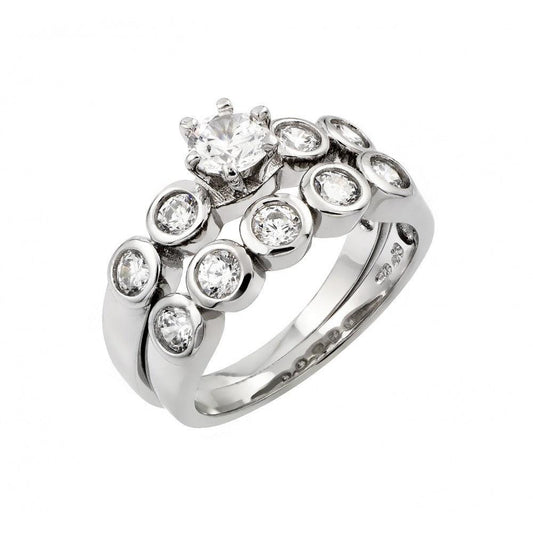 Rhodium Plated Sterling Silver 925 Clear CZ Engagement Ring Band Sizes 5-9