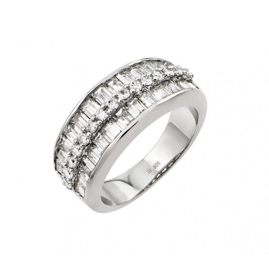 Rhodium Plated Sterling Silver 925 Clear Baguette CZ Channel Ring Band Sizes 5-9
